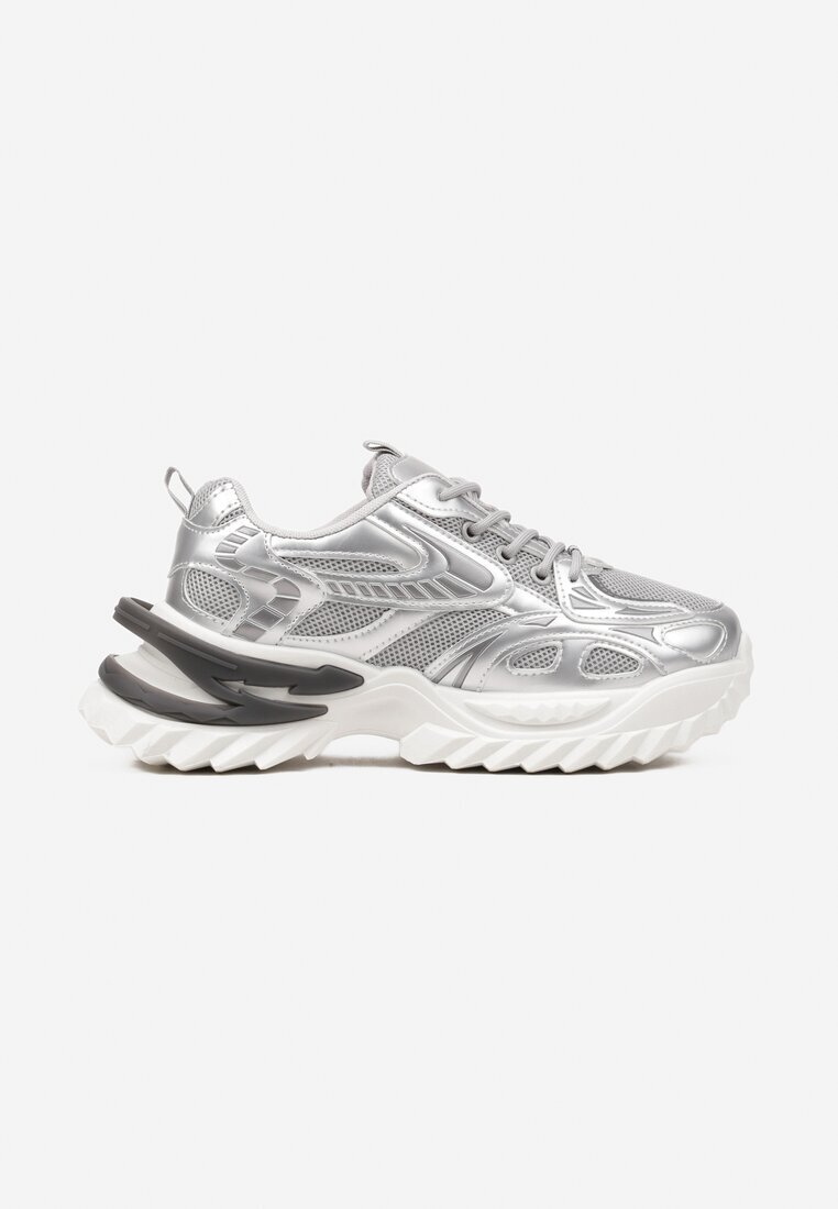  Adidași Argintii pe Talpă Groasă Embosată cu Model Geometric Deoliriel