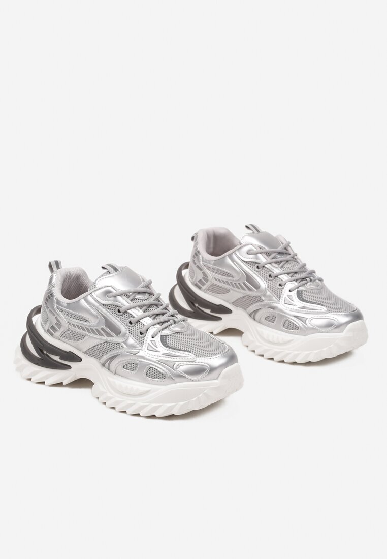  Adidași Argintii pe Talpă Groasă Embosată cu Model Geometric Deoliriel