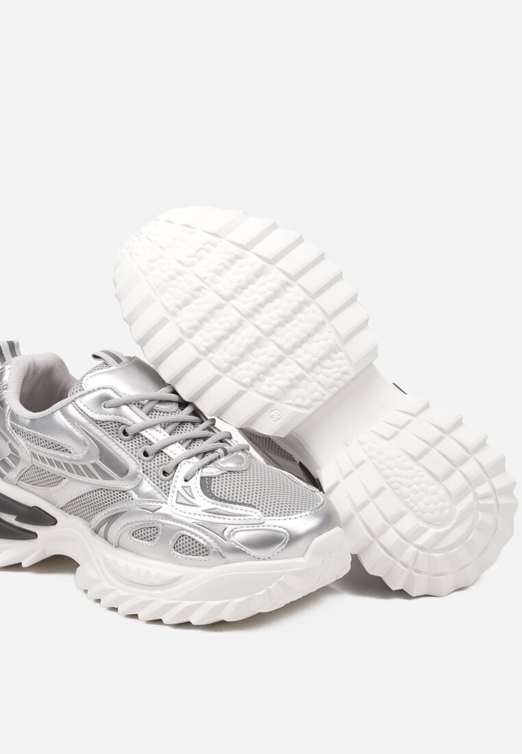  Adidași Argintii pe Talpă Groasă Embosată cu Model Geometric Deoliriel