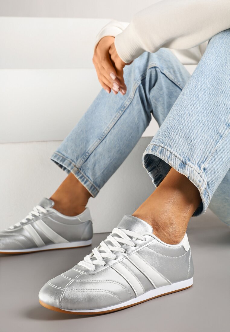  Adidași Argintiu-Alb Cu șireturi Stil tenis Liavessa