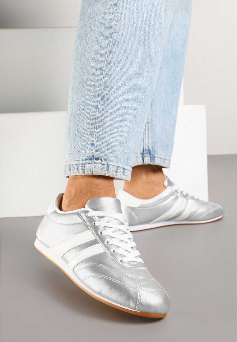  Adidași Argintiu-Alb Cu șireturi Stil tenis Liavessa