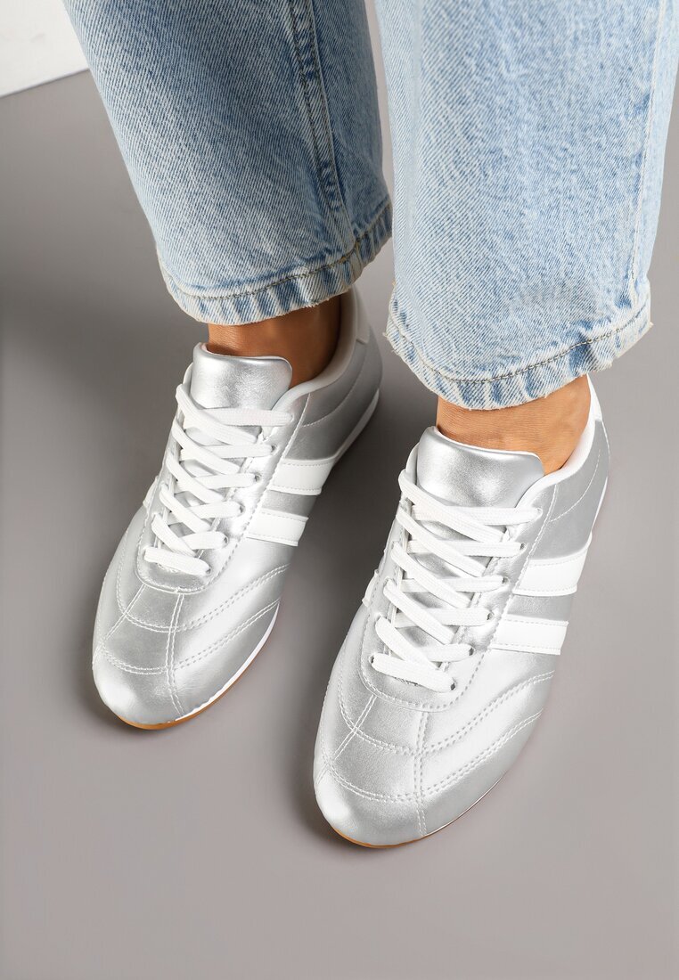  Adidași Argintiu-Alb Cu șireturi Stil tenis Liavessa