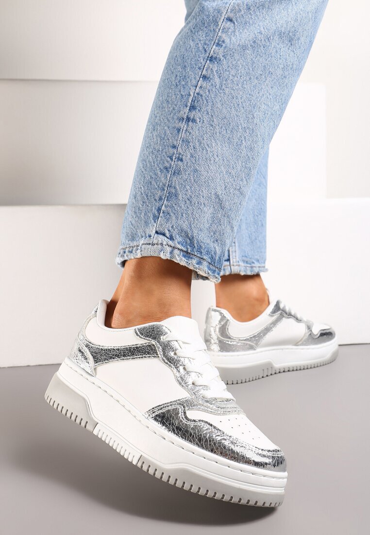  Adidași Argintiu-Albi pe Talpă Groasă cu Inserții Decorative Uvunna