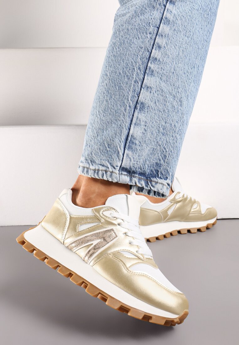  Adidași Aurii cu șireturi cu talpă mai groasă și inserție decorativă Cavinara
