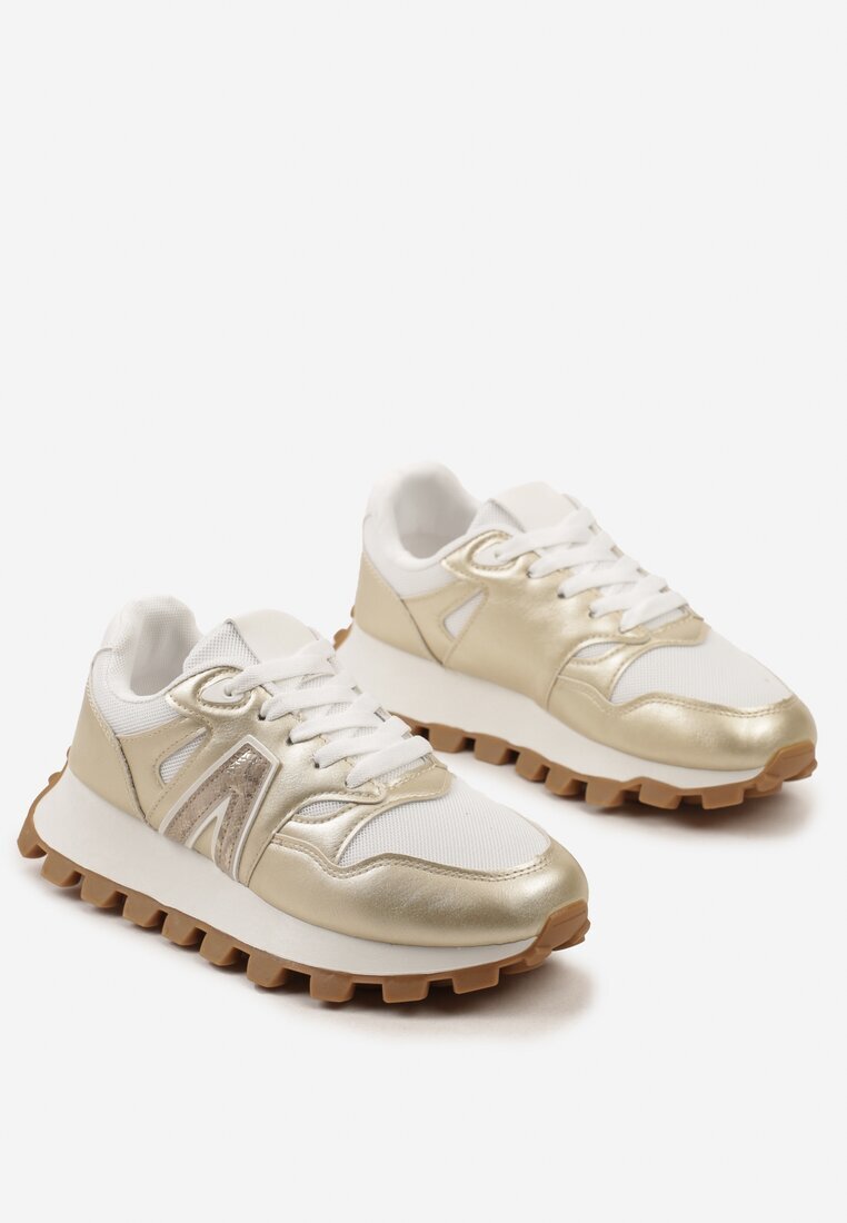  Adidași Aurii cu șireturi cu talpă mai groasă și inserție decorativă Cavinara