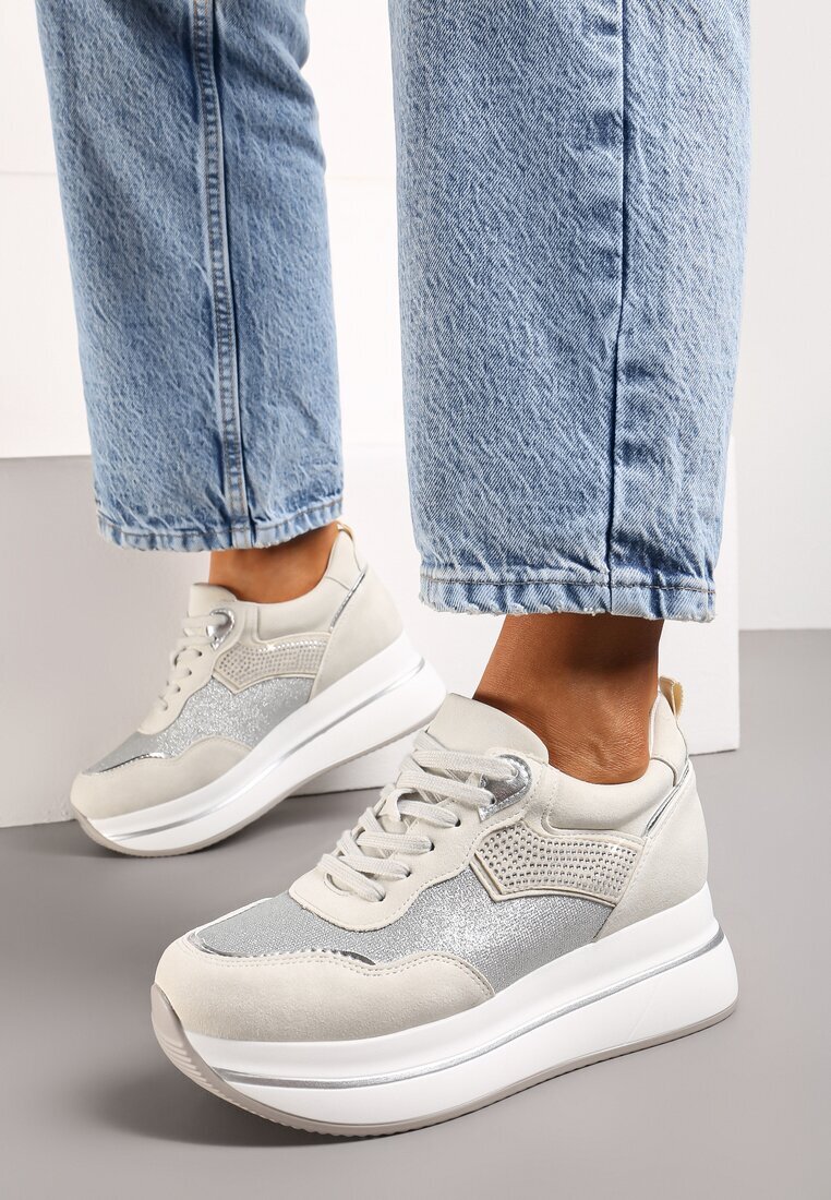  Adidași Bej cu Talpă Groasă cu Zirconii Decorative Alista