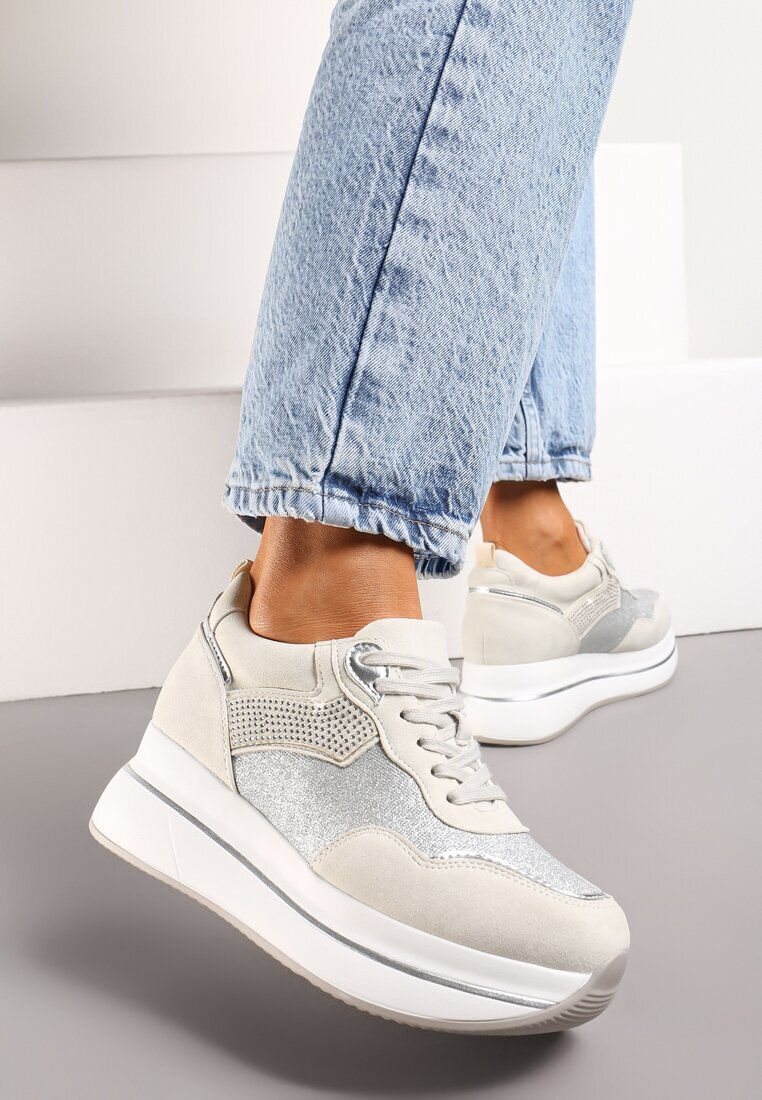  Adidași Bej cu Talpă Groasă cu Zirconii Decorative Alista