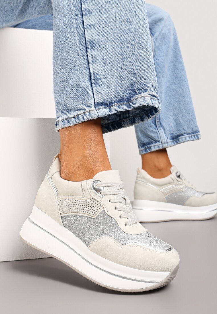  Adidași Bej cu Talpă Groasă cu Zirconii Decorative Alista