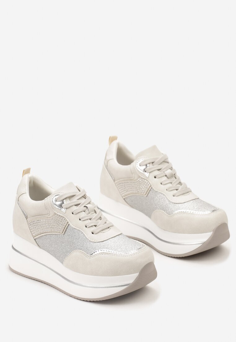  Adidași Bej cu Talpă Groasă cu Zirconii Decorative Alista