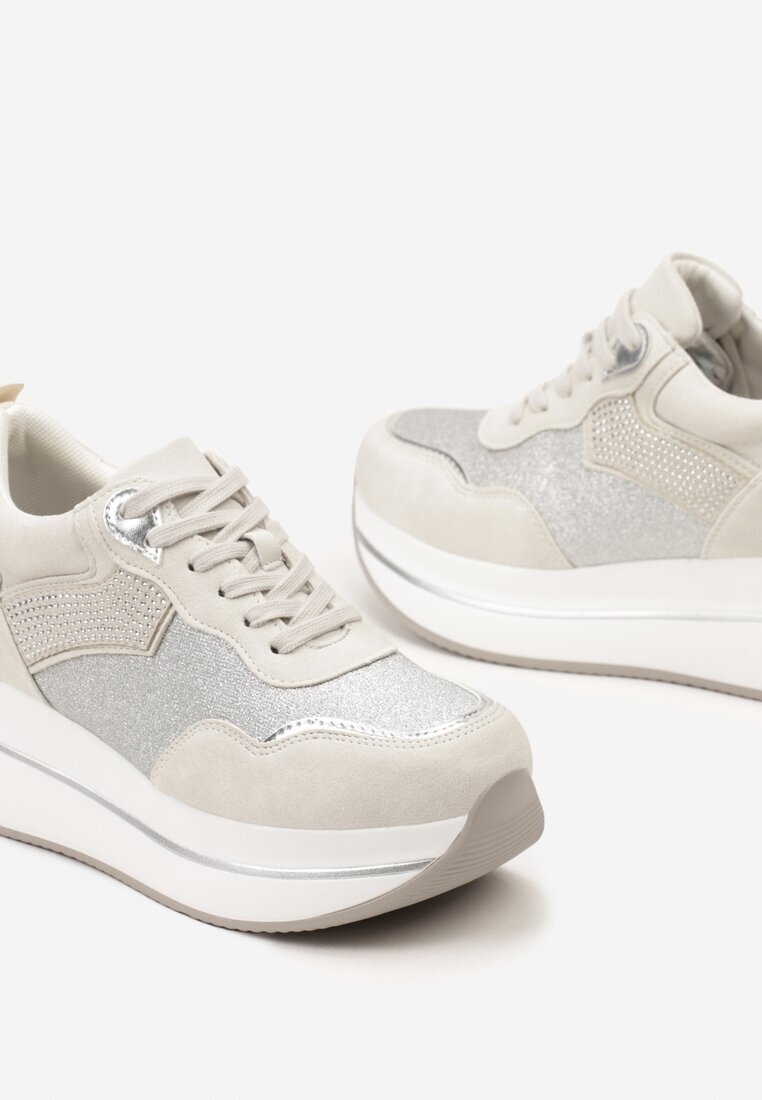  Adidași Bej cu Talpă Groasă cu Zirconii Decorative Alista