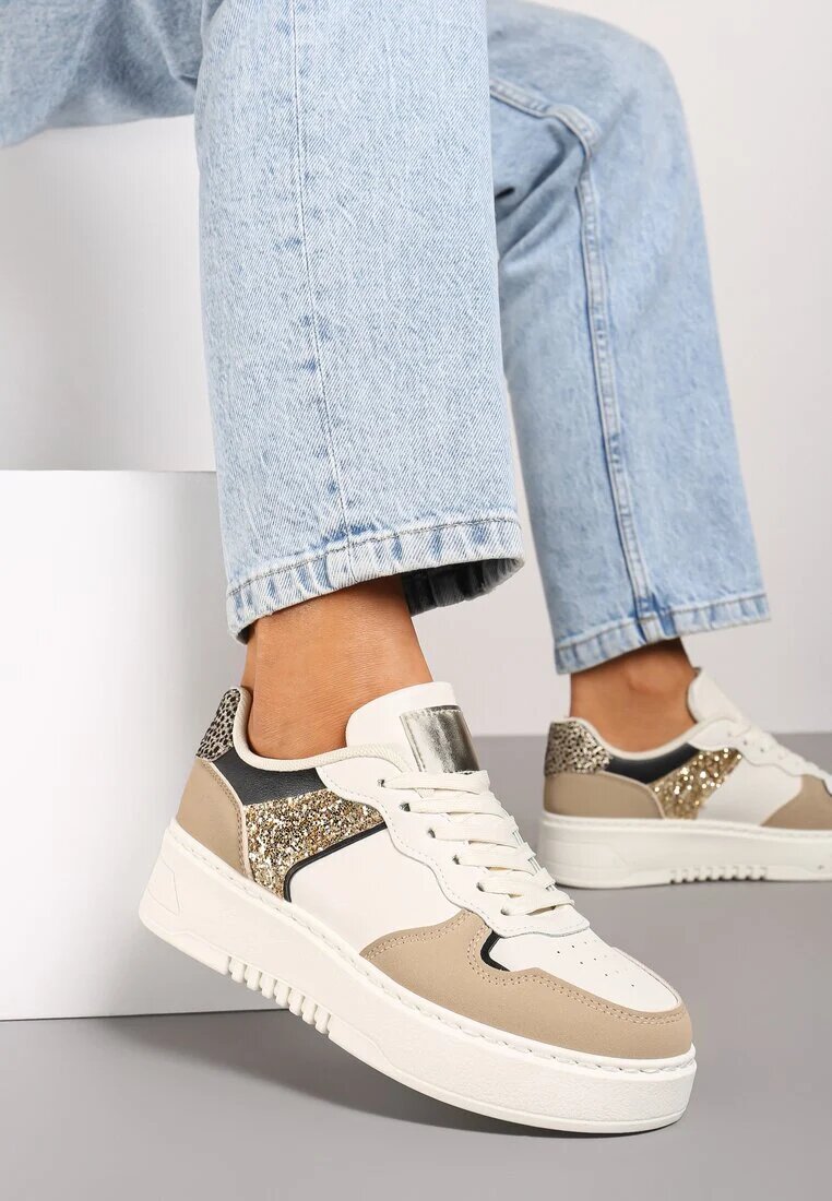  Adidași bej închis cu talpă groasă cu inserție metalică Miathra