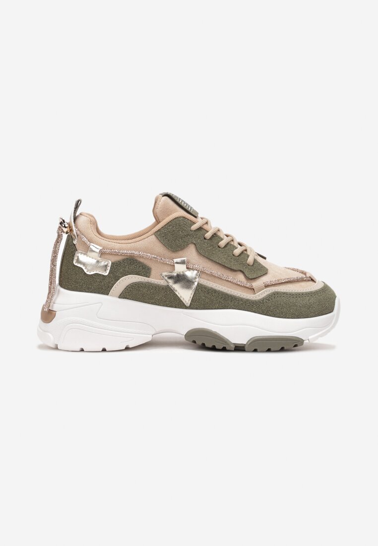  Adidași Bej-Verde pe Talpă Groasă cu Zirconii Evoline