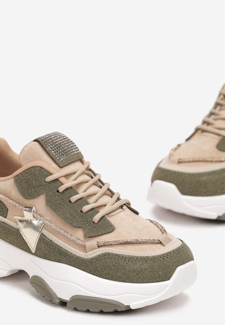  Adidași Bej-Verde pe Talpă Groasă cu Zirconii Evoline