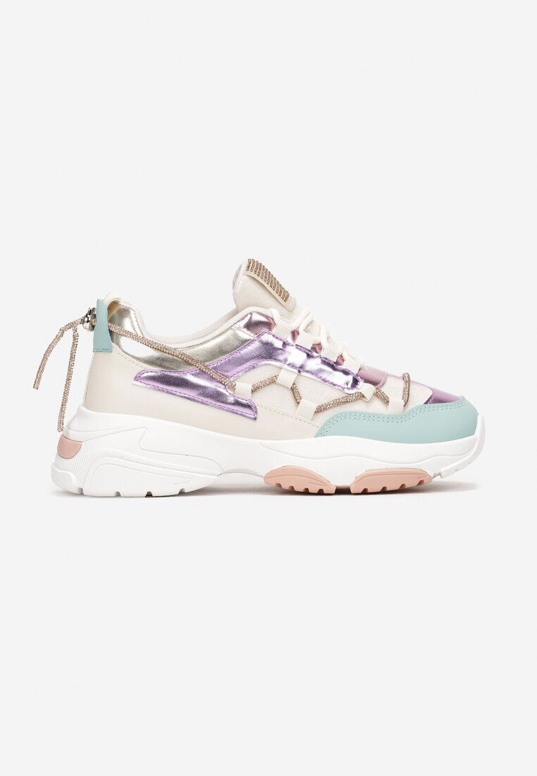 Adidași Bej-Violet cu șnur decorativ cu zirconii Katalynne