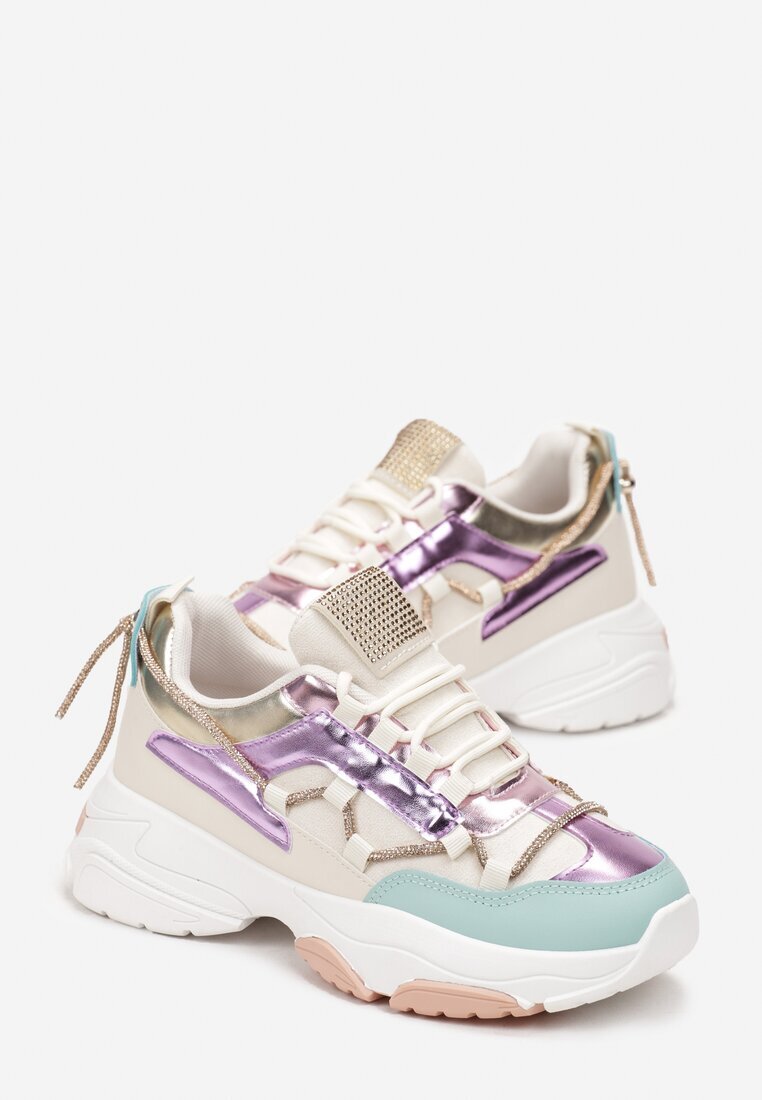  Adidași Bej-Violet cu șnur decorativ cu zirconii Katalynne