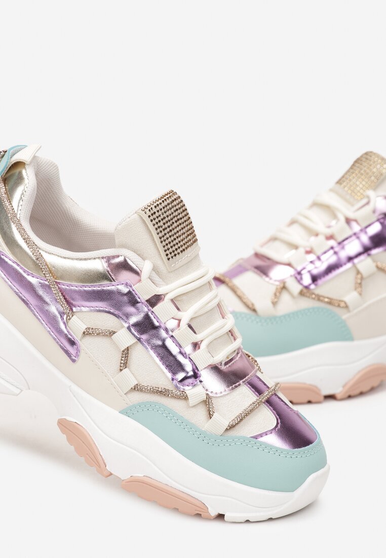 Adidași Bej-Violet cu șnur decorativ cu zirconii Katalynne