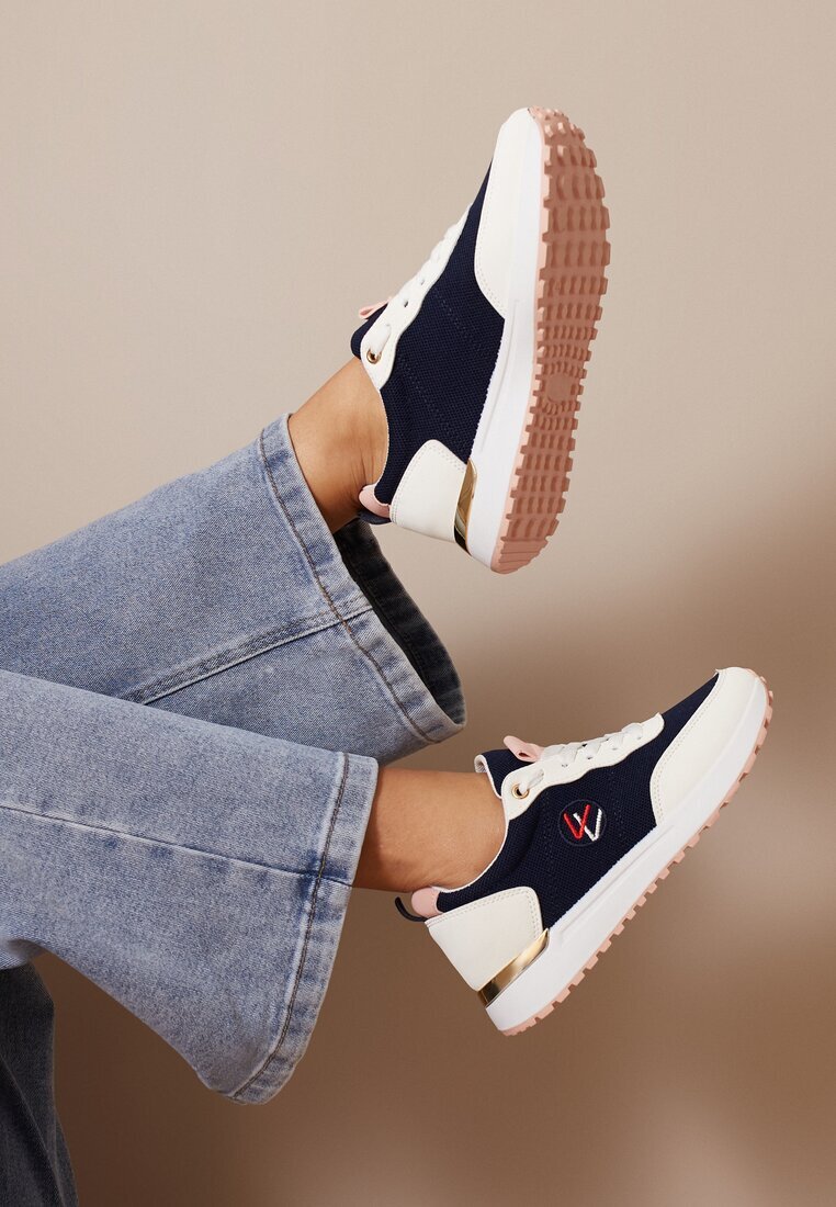  Adidași bleumarin cu inserții metalice și broderie fină