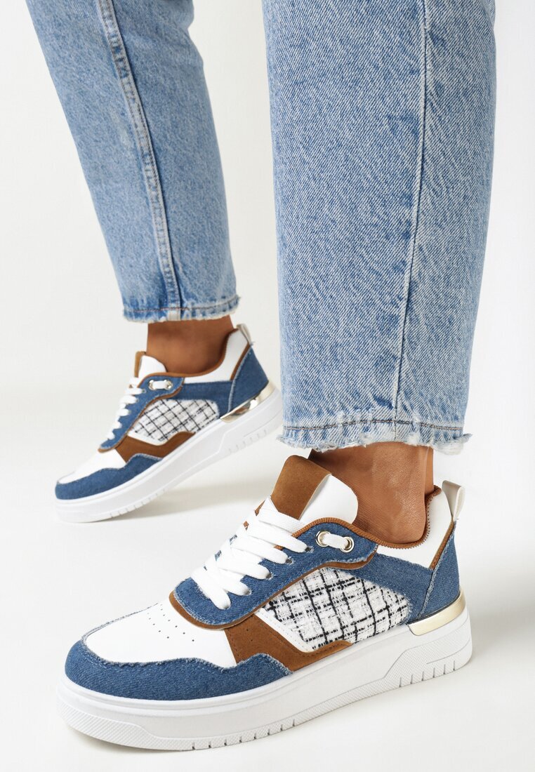  Adidași Bleumarin pe platformă joasă cu inserție din tweed Niman