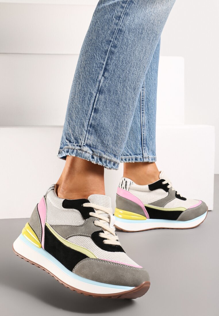  Adidași Gri cu Inserții Colorate pe Platformă Ascunsă Eirlys