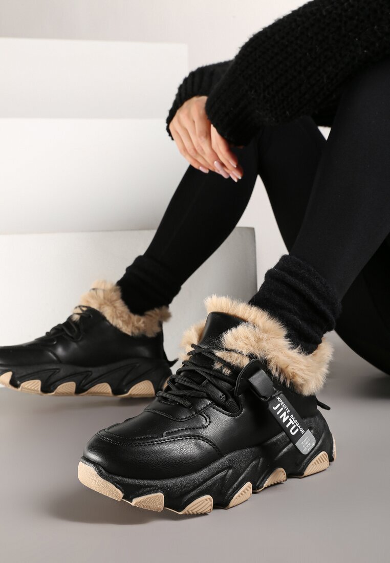  Adidași Negri Căptușiți Cu șireturi Cu talpă groasă Cu blană decorativă Visha