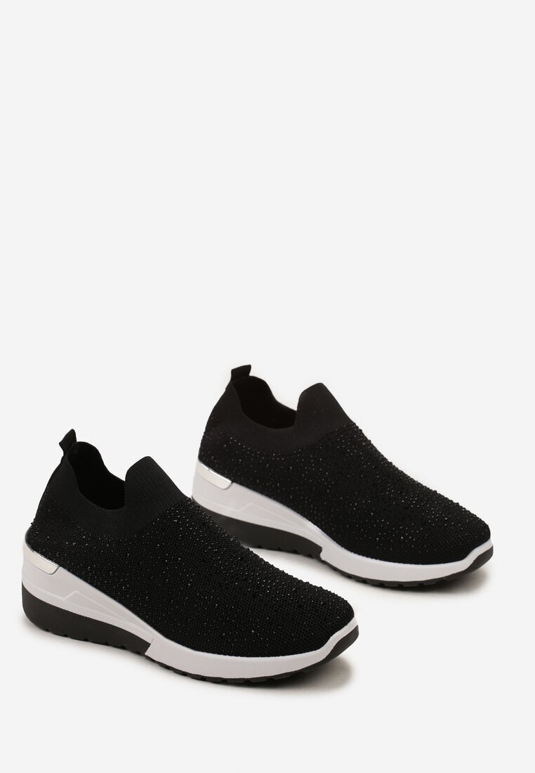 Adidași Negri cu Pană cu Față Elastică cu Strass-uri Neatisa
