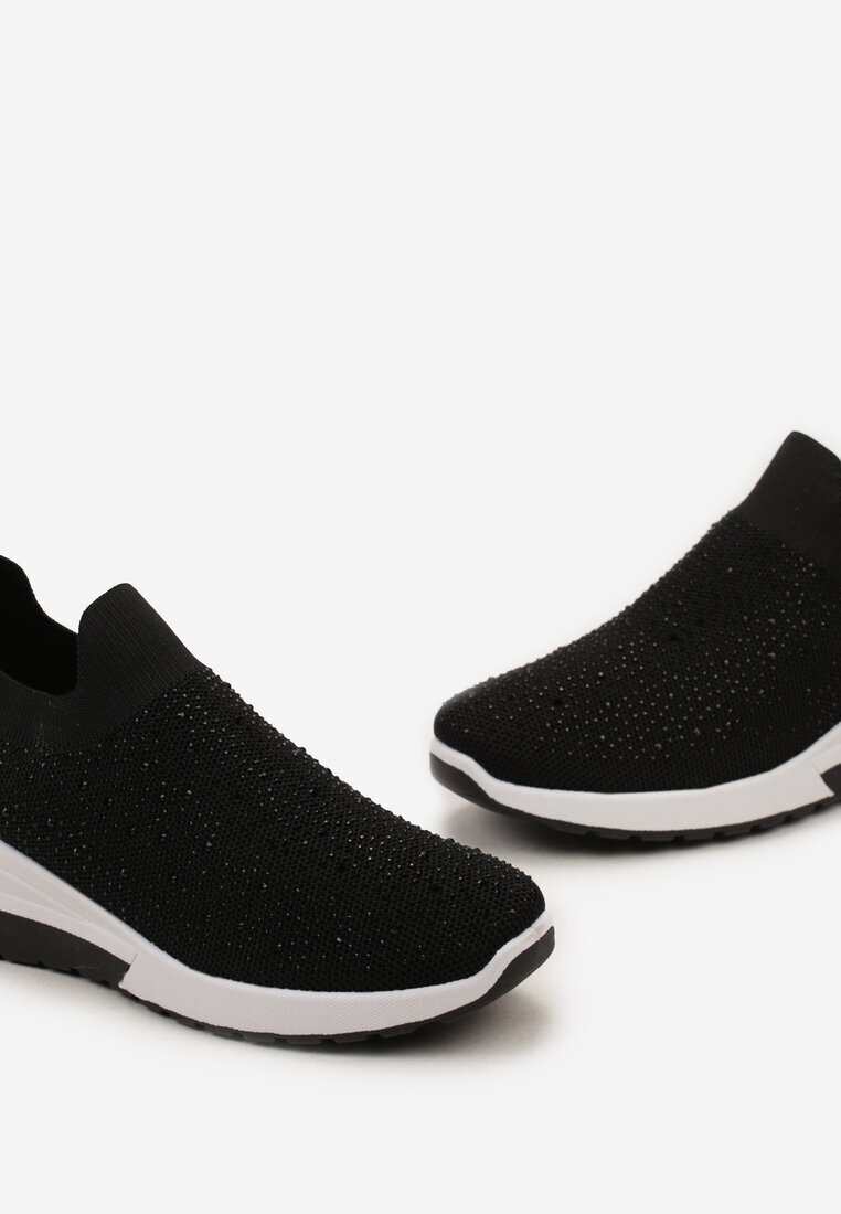  Adidași Negri cu Pană cu Față Elastică cu Strass-uri Neatisa