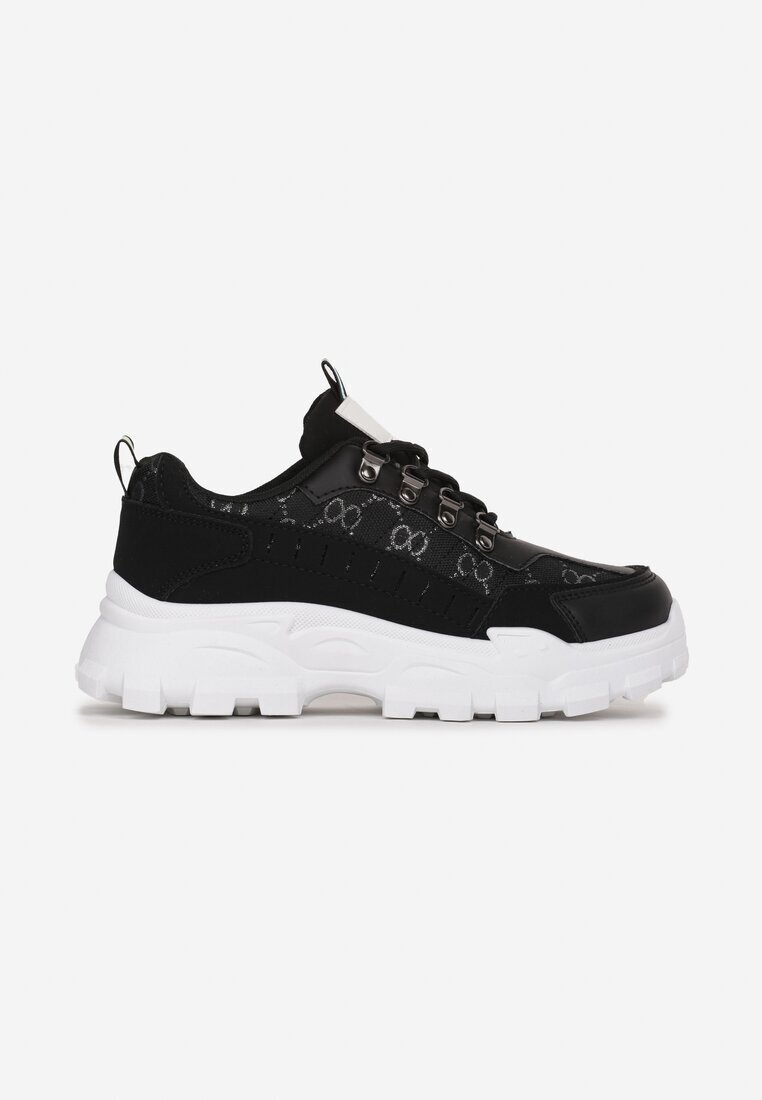  Adidași Negri cu șireturi pe talpă groasă cu model decorativ Tannai