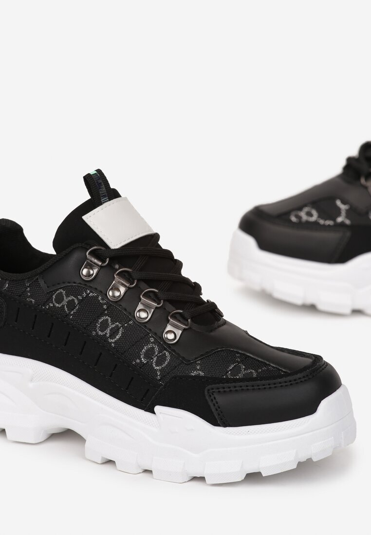  Adidași Negri cu șireturi pe talpă groasă cu model decorativ Tannai