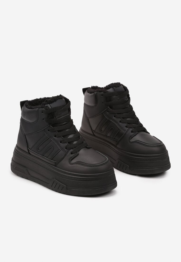  Adidași Negri cu Talpă Groasă Căptușiți cu Blană Leandria