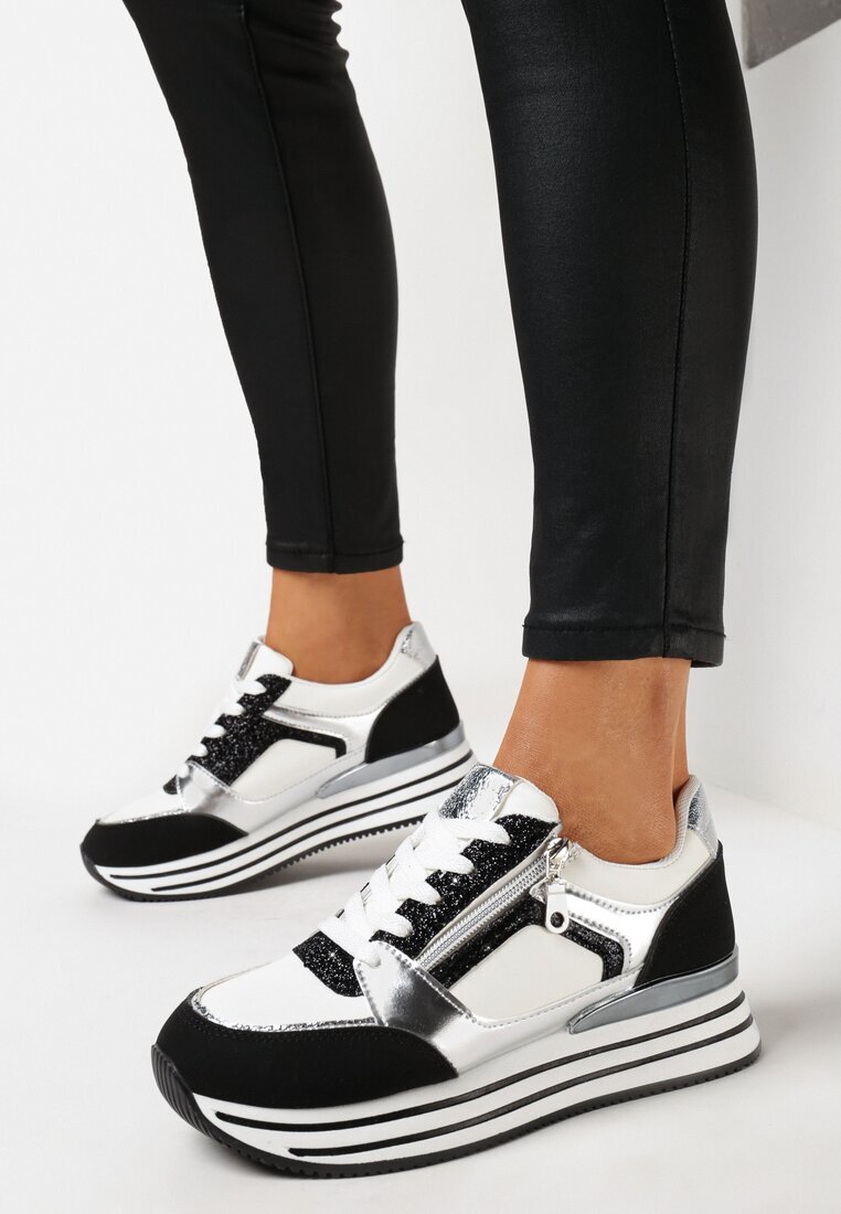  Adidași Negri cu Talpă Groasă cu Paiete și Inserții Metalice Aeliss
