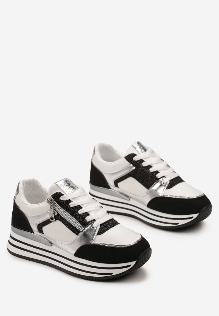  Adidași Negri cu Talpă Groasă cu Paiete și Inserții Metalice Aeliss