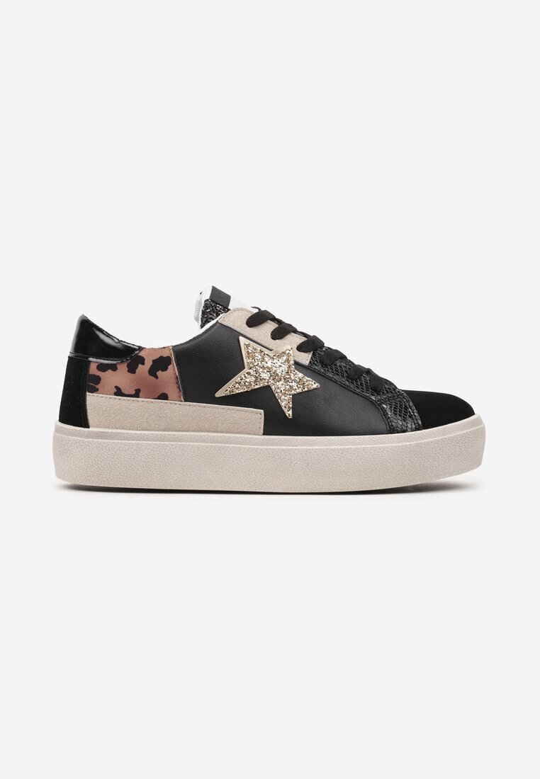  Adidași Negri pe Talpă Groasă Decorați cu Sclipici Felthara