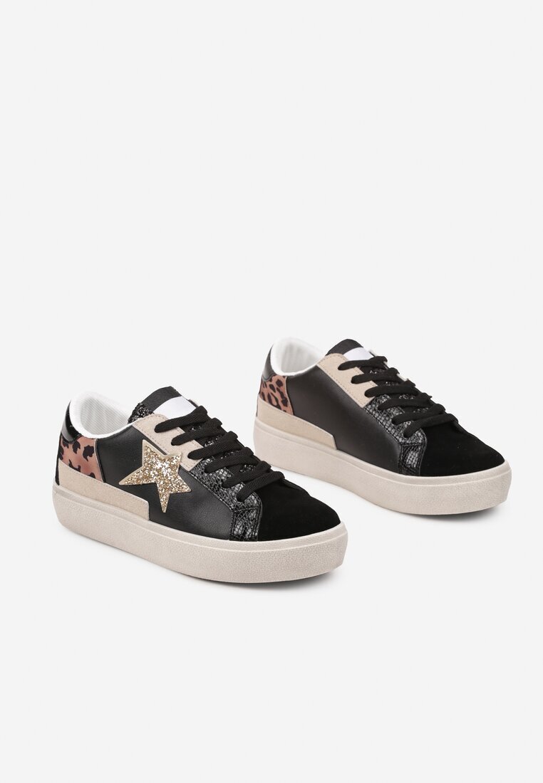  Adidași Negri pe Talpă Groasă Decorați cu Sclipici Felthara