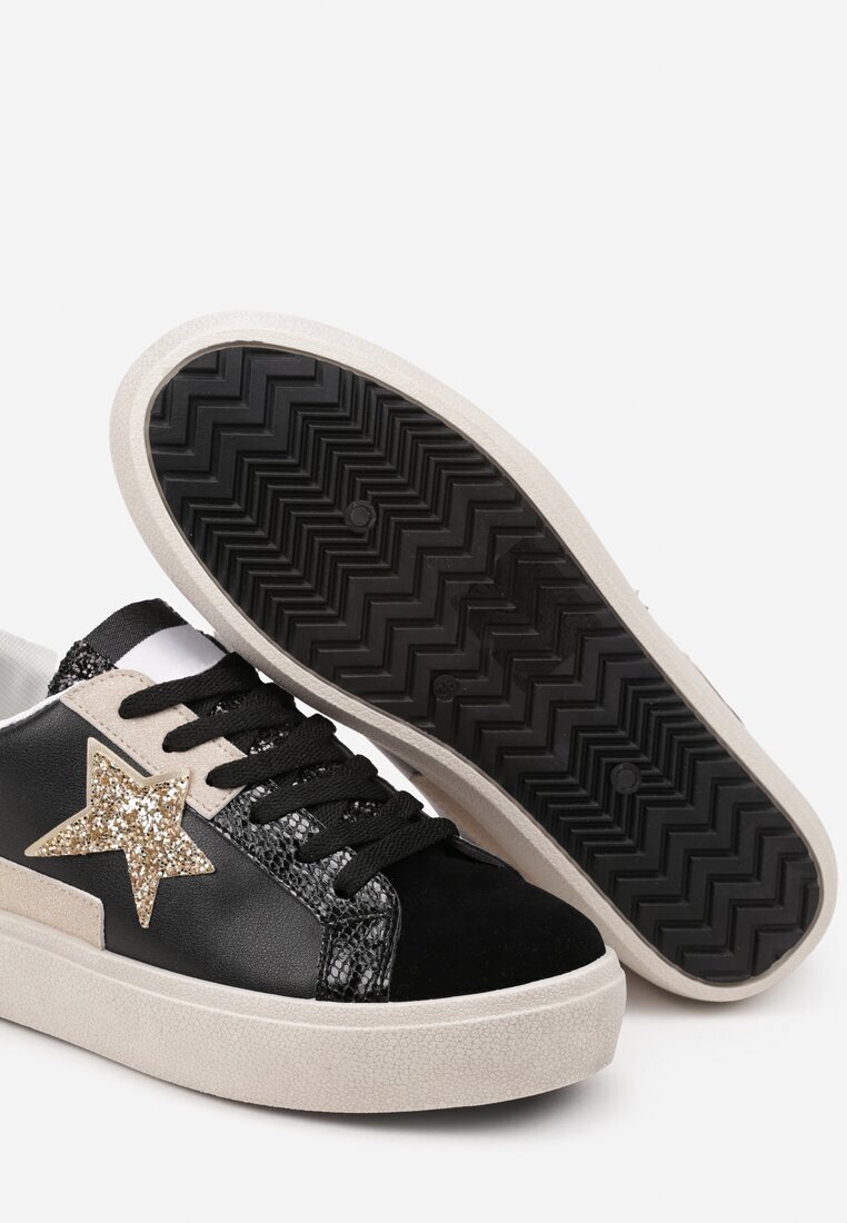  Adidași Negri pe Talpă Groasă Decorați cu Sclipici Felthara