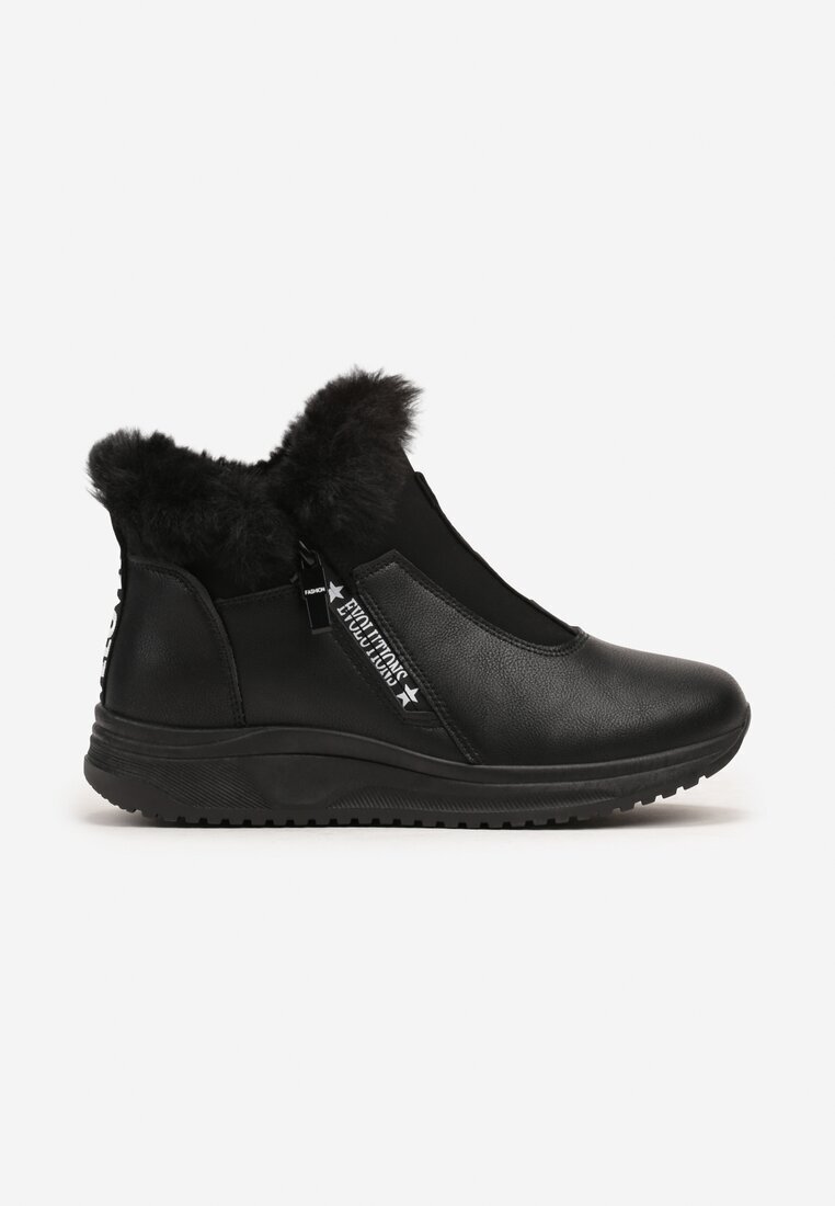  Adidași Negri Plati cu Imprimeuri și Blană Riantha