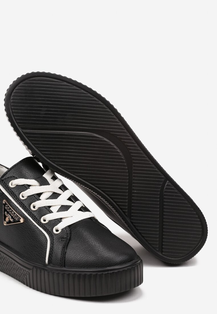  Adidași Negri Plati Din piele cu Aplicație Triunghi Labriene