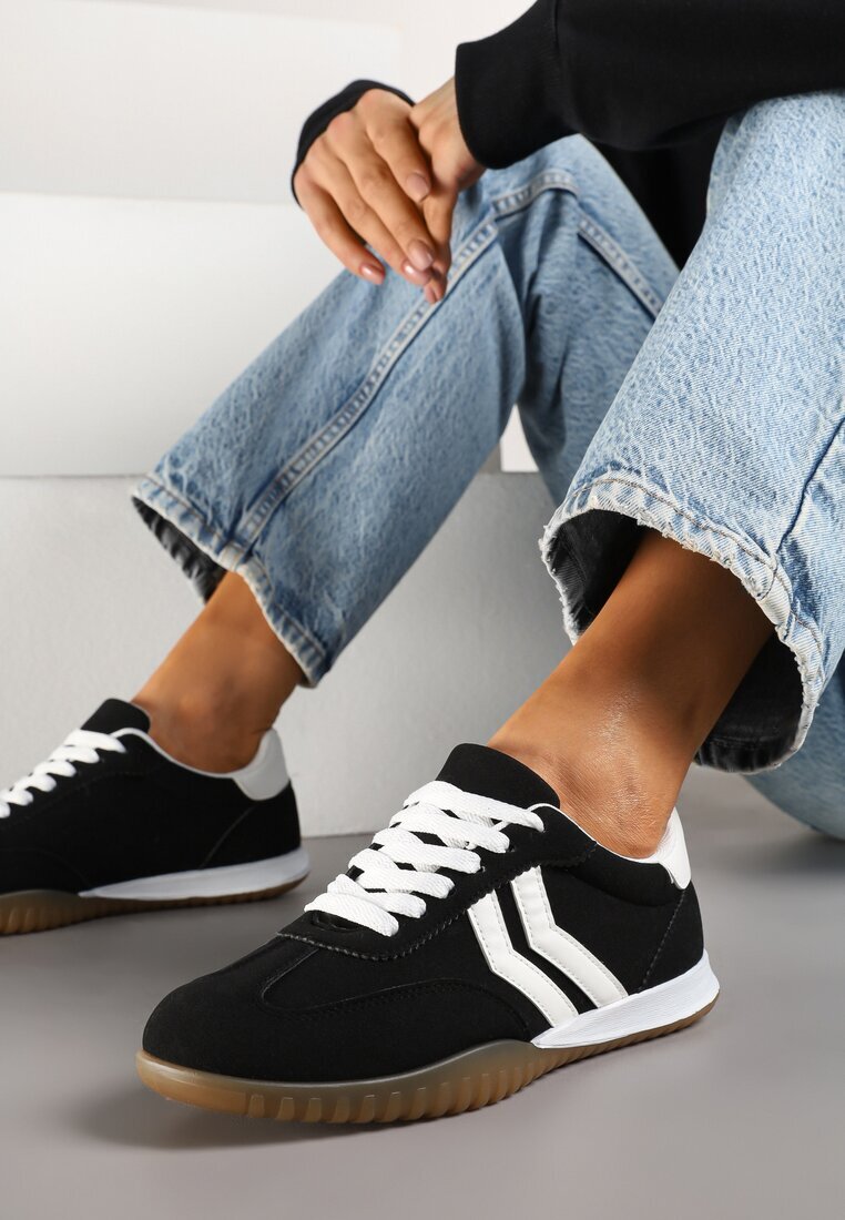  Adidași negri tip teniși cu dungi decorative Zommea