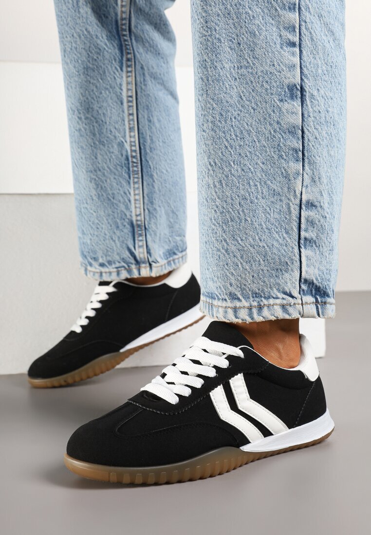  Adidași negri tip teniși cu dungi decorative Zommea
