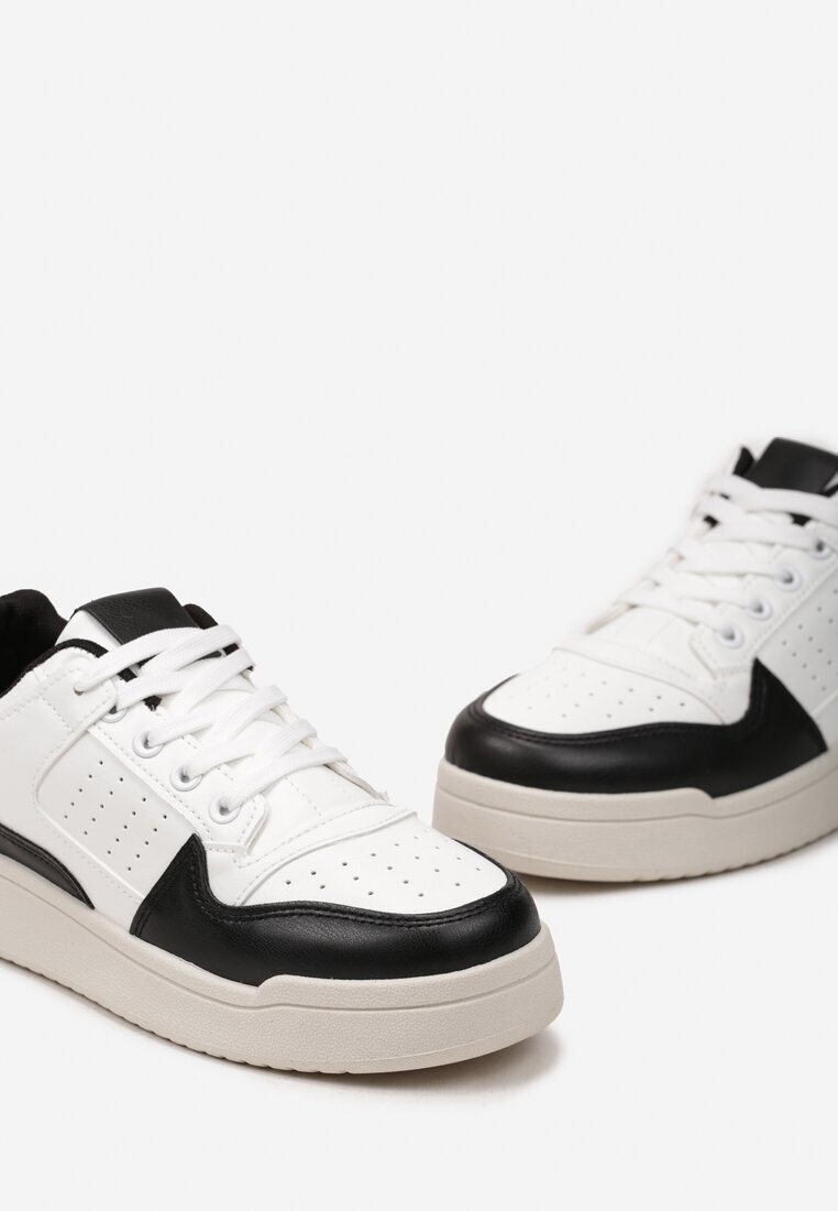  Adidași Negru-Alb sub gleznă pe talpă plată cu șireturi Virehana
