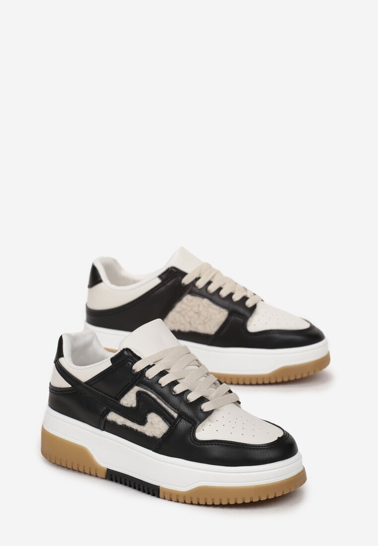 Adidași Negru și Alb Decorați cu blană Verinne