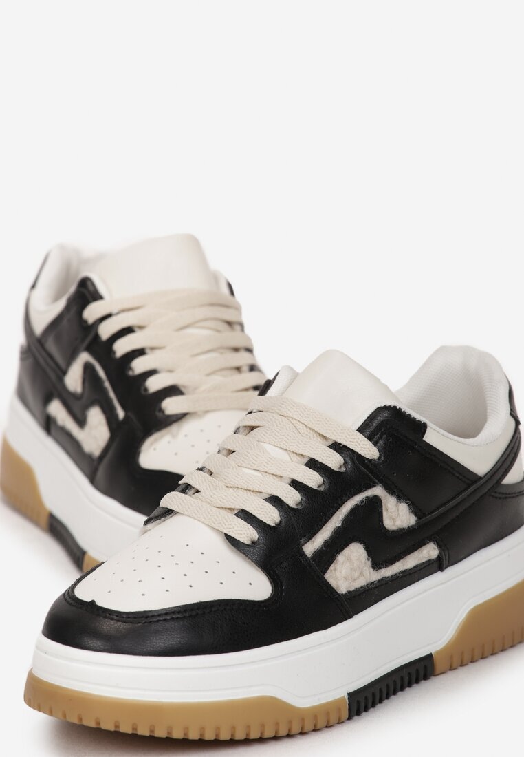  Adidași Negru și Alb Decorați cu blană Verinne