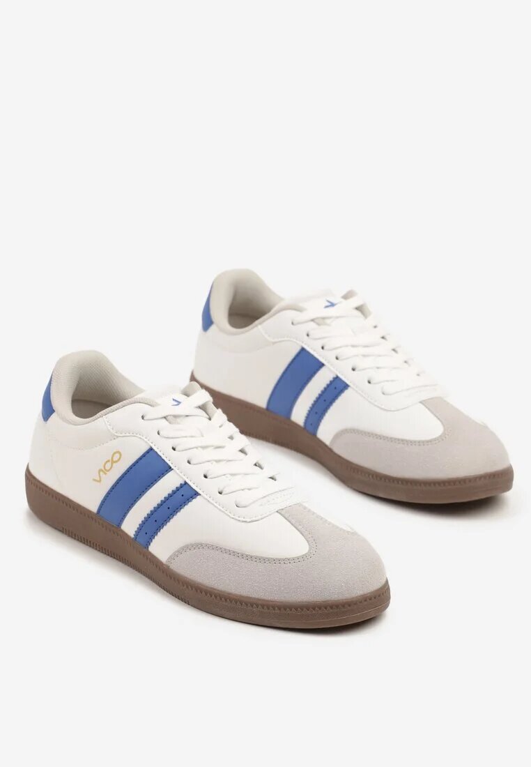  Adidași Plati Clasici Alb-Albastre cu Șireturi cu Vârf Decorativ și Curele Timaela