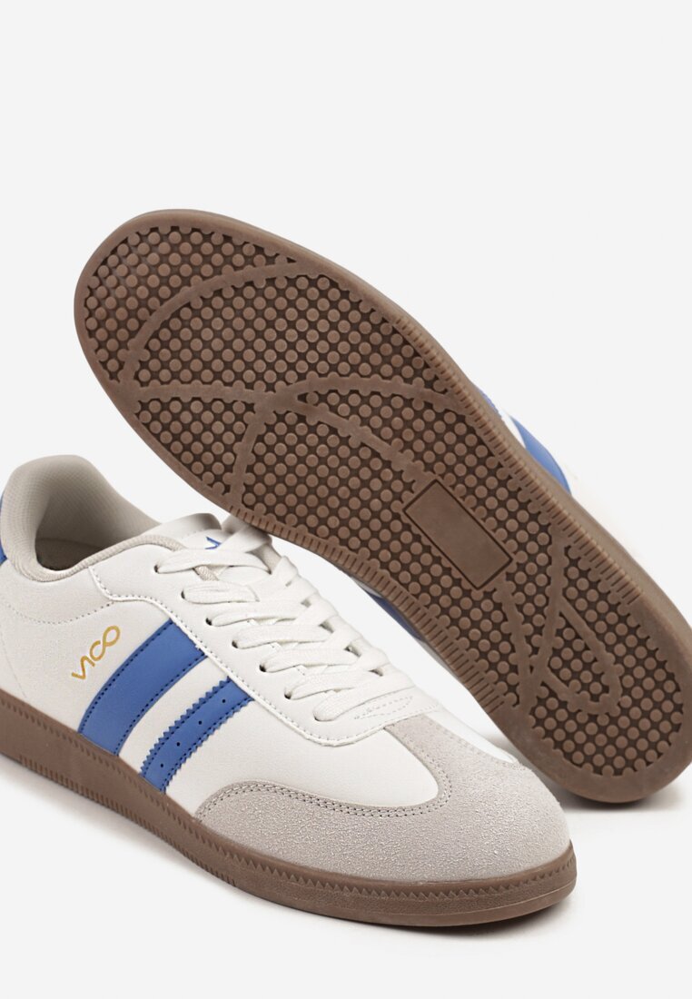  Adidași Plati Clasici Alb-Albastre cu Șireturi cu Vârf Decorativ și Curele Timaela