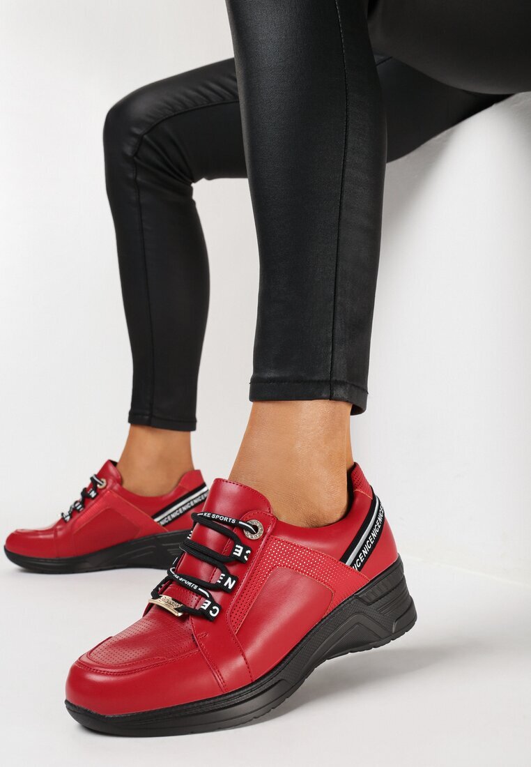 Adidași Roșii cu pană joasă cu inscripții decorative și brant din piele Drilvia