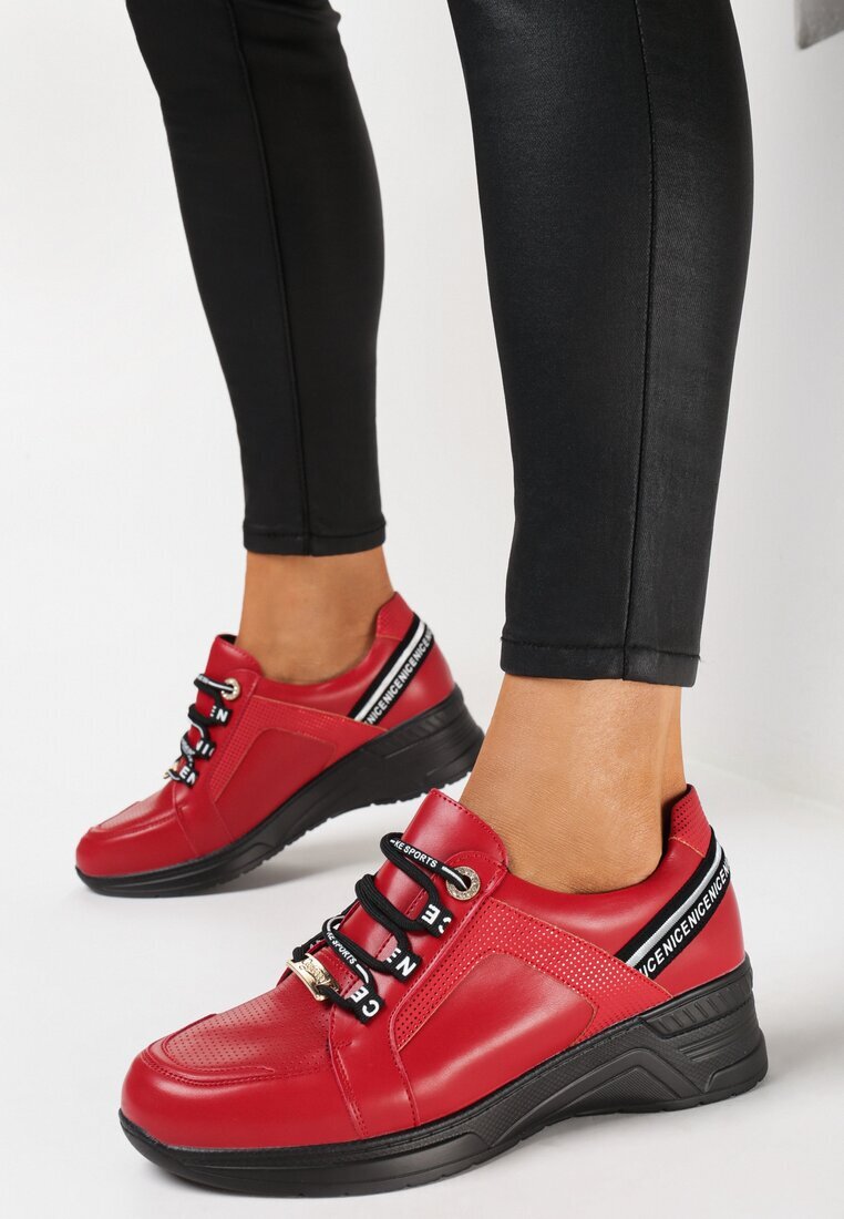  Adidași Roșii cu pană joasă cu inscripții decorative și brant din piele Drilvia