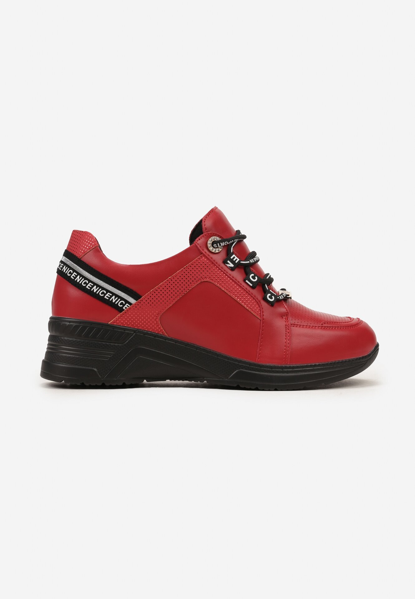  Adidași Roșii cu pană joasă cu inscripții decorative și brant din piele Drilvia