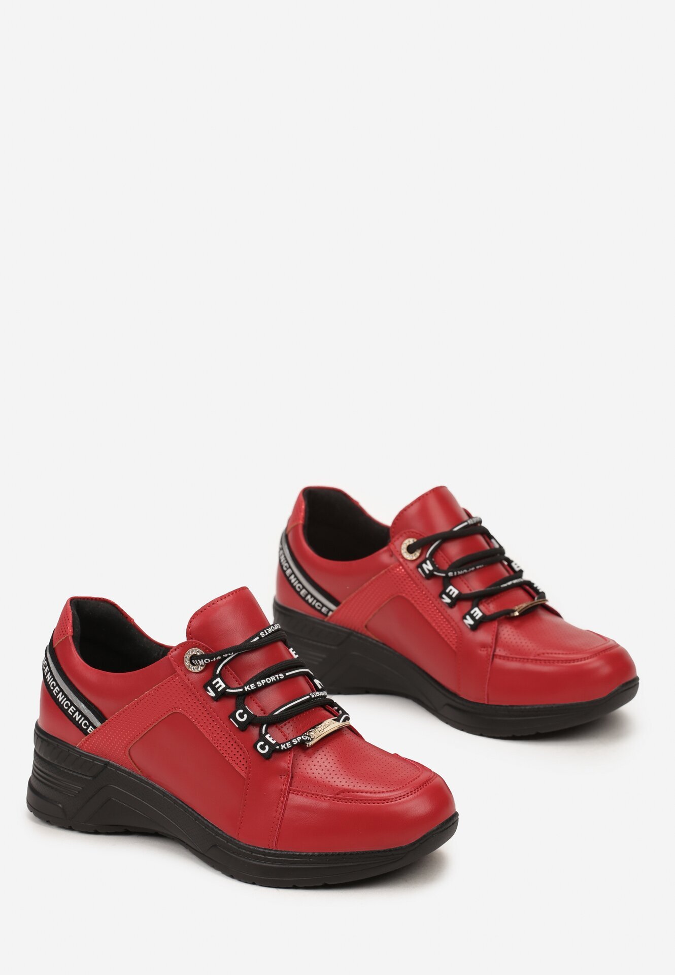  Adidași Roșii cu pană joasă cu inscripții decorative și brant din piele Drilvia