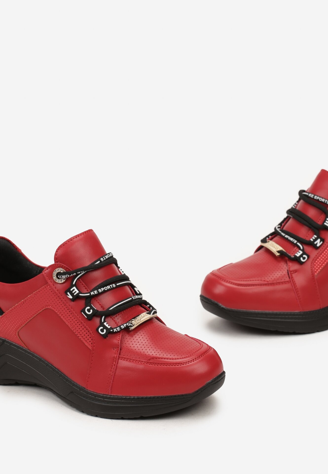  Adidași Roșii cu pană joasă cu inscripții decorative și brant din piele Drilvia