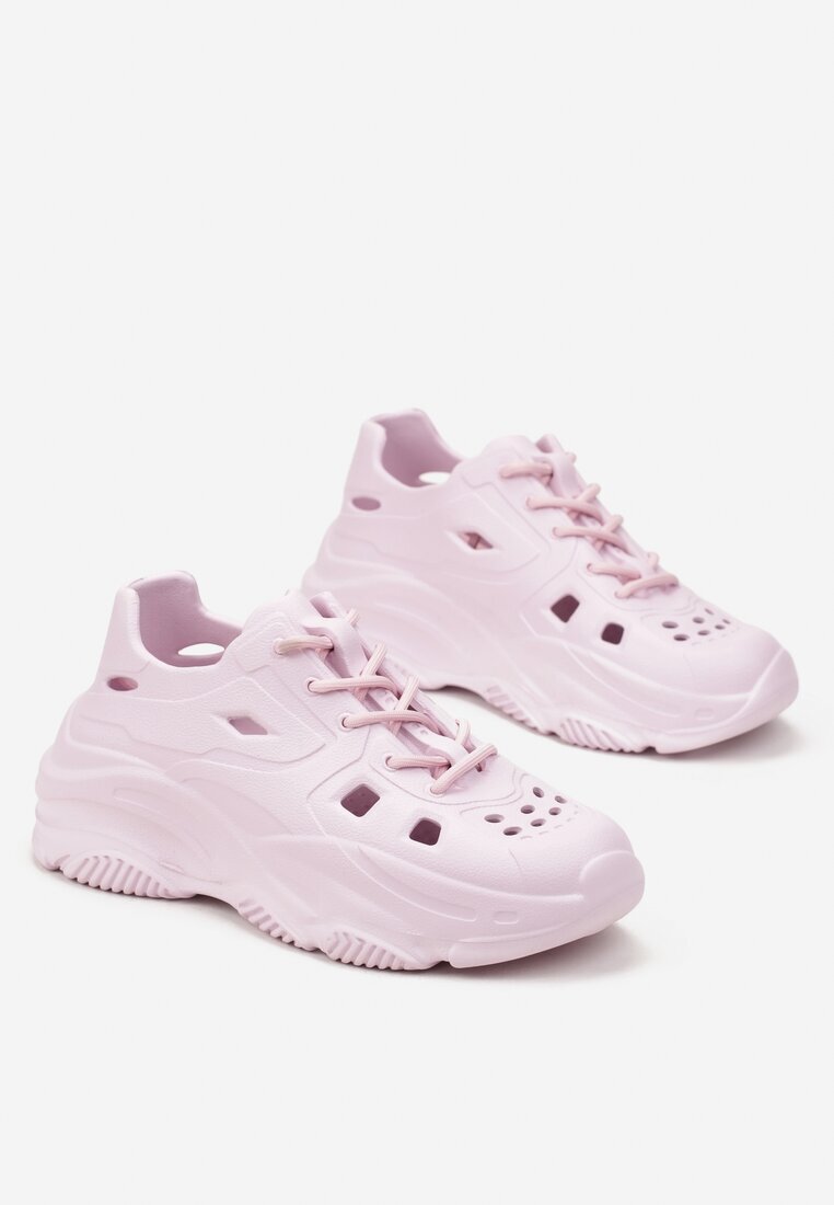  Adidași roz din cauciuc cu șireturi și decupaje decorative Kijafa