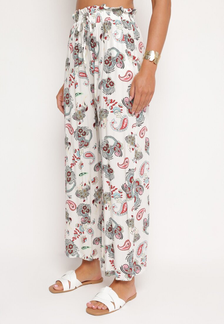 airisa Pantaloni Alb-Roz din Bumbac stil Boho cu picioare largi și elastic în talie Jelvia